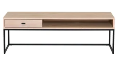 REGGIANO TV-bänk 120cm, vitpigmenterad ek, svarta metallben, låda och hylla, lackad ekfaner, wl100, max 40 kg