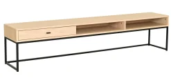 REGGIANO TV-bänk 180cm, vitpigmenterad ek, svarta metallben, låda och hylla, lackad ekfaner, wl100, max 40 kg
