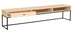 REGGIANO TV-bänk 180cm, vitpigmenterad ek, svarta metallben, låda och hylla, lackad ekfaner, wl100, max 40 kg