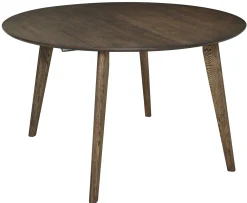 SAGAMORE Matbord Ø130 brunlackad ek, inkl 2x50 cm iläggsskivor, massiva ekben/ekfaner