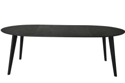 SAGAMORE Matbord Ø130 svartlackad ekfaner, inkl 2x50 cm iläggsskivor, helträ bokben