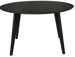 SAGAMORE Matbord Ø130 svartlackad ekfaner, inkl 2x50 cm iläggsskivor, helträ bokben