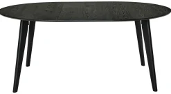 SAGAMORE Matbord Ø130 svartlackad ekfaner, inkl 2x50 cm iläggsskivor, helträ bokben