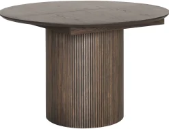 SHIRAZ Matbord Ø120+45cm brunlackad ekfanér inkl 1 ilägg. Bas Ø56cm, skiva 25mm.