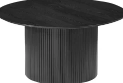 SHIRAZ Soffbord Ø90cm svart askfaner, helträ/ribbad fot Ø52cm