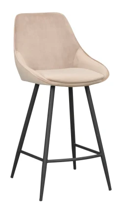 SIERRA Barstol beige sammet/svarta metallben