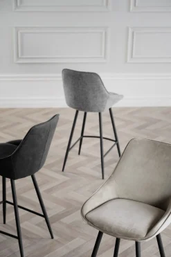 SIERRA Barstol mörkgrå microfiber/svarta metallben