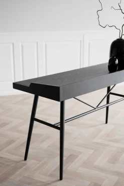 SPRINGDALE Skrivbord 140x55, H80cm mdf svart askfanér svarta metallben