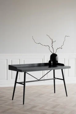 SPRINGDALE Skrivbord 140x55, H80cm mdf svart askfanér svarta metallben