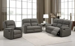STALLONE Reclinersoffa 3-sits tyg grå, manuell recliner., sitthöjd 48, sittdjup 55, sittbredd 162 cm