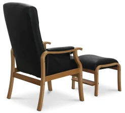 STINA fåtölj med pall manuell, svart läder/konstläder, armstöd ek