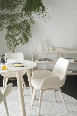 TARANSAY Matbord Ø125 beige travertin/vitpigmenterad ek