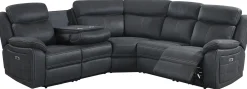 TELLY Hörnsoffa med 2 elrecliners & 1 dropdownbord tyg grå