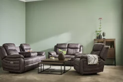 TELLY 3-sits soffa med 2 elrecliners & dropdownbord tyg brun