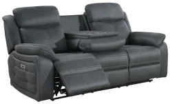 TELLY 3-sits soffa med 2 elrecliners & dropdownbord tyg grå