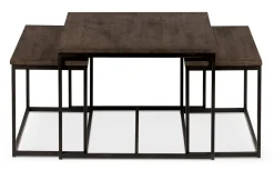 TRENTE Soffbord 3-dels 90x90 H48cm+ 2 st 95x44 H42cm massiv rökoljad ek