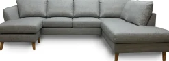TRENTON Hörnsoffa A3D m divan + öppet avsl hö tyg Rocco grå 281/ek ben
