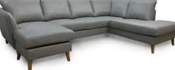 TRENTON Hörnsoffa A3D m divan + öppet avsl hö tyg Rocco grå 281/ek ben