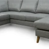 TRENTON Hörnsoffa A3D m divan + öppet avsl vä tyg Rocco grå 281/ek ben