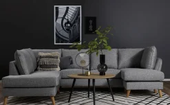TRENTON Hörnsoffa A3D m divan + öppet avsl vä tyg Rocco grå 281/ek ben