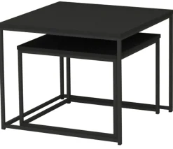 DUDOS 2-dels satsbord KVADRAT svartbetsad lackad askfanér/metallben 55x55x45cm + 45x45xh35 cm